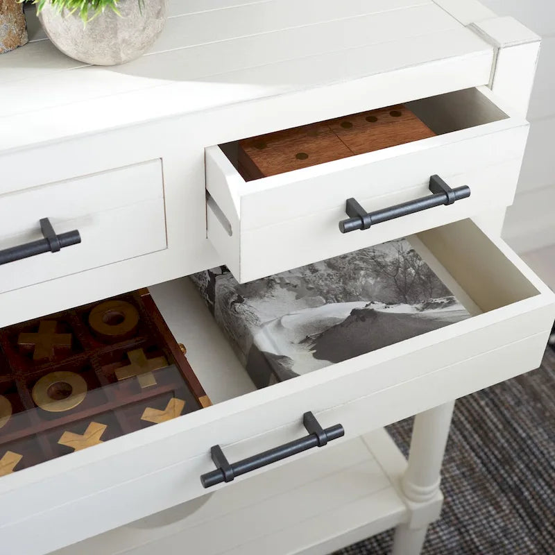 Console blanche vieillie à 3 tiroirs - 23.5 L x 13 l x 29.5 H - 24Lx13Px30H