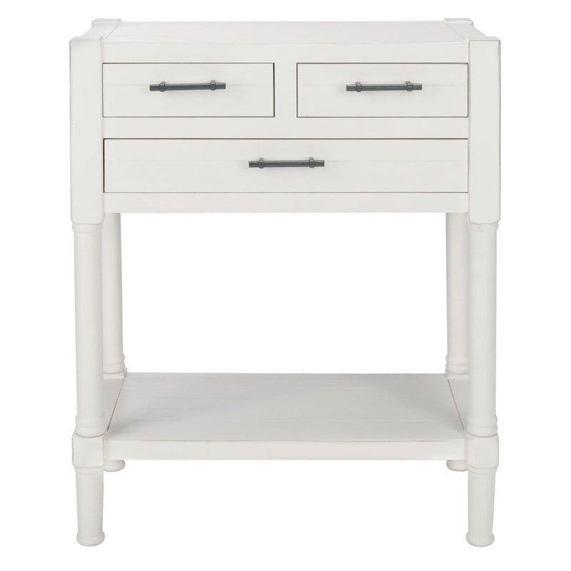Console blanche vieillie à 3 tiroirs - 23.5 L x 13 l x 29.5 H - 24Lx13Px30H