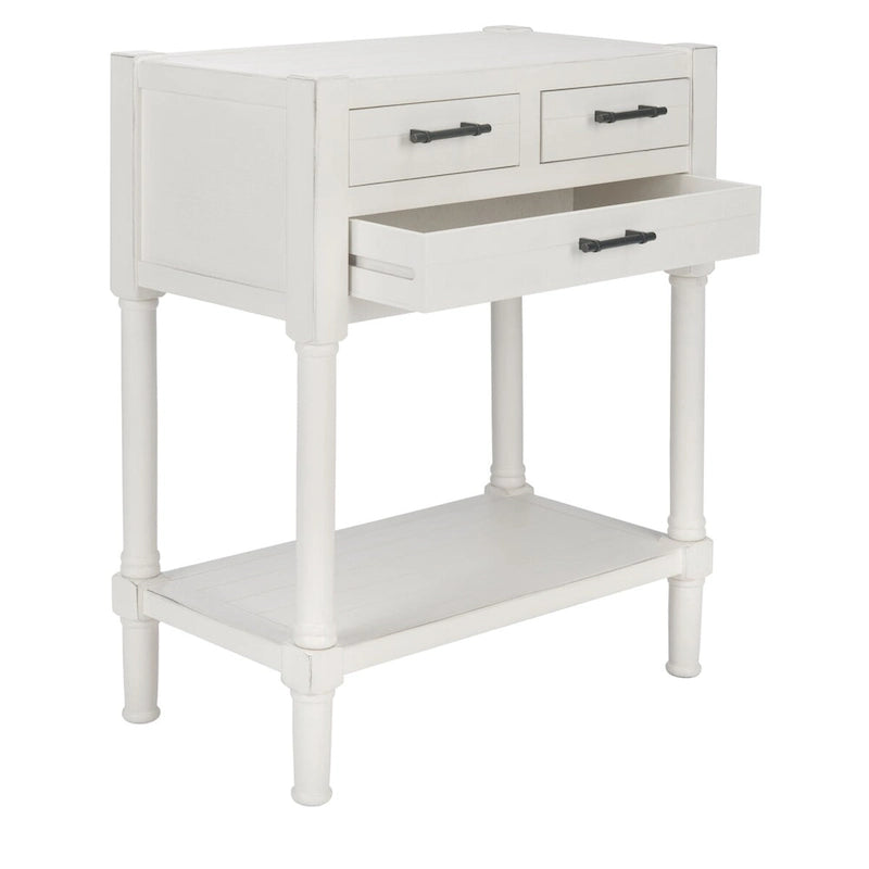 Console blanche vieillie à 3 tiroirs - 23.5 L x 13 l x 29.5 H - 24Lx13Px30H