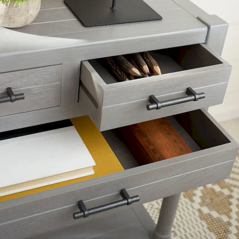 Console blanche vieillie à 3 tiroirs - 23.5 L x 13 l x 29.5 H - 24Lx13Px30H
