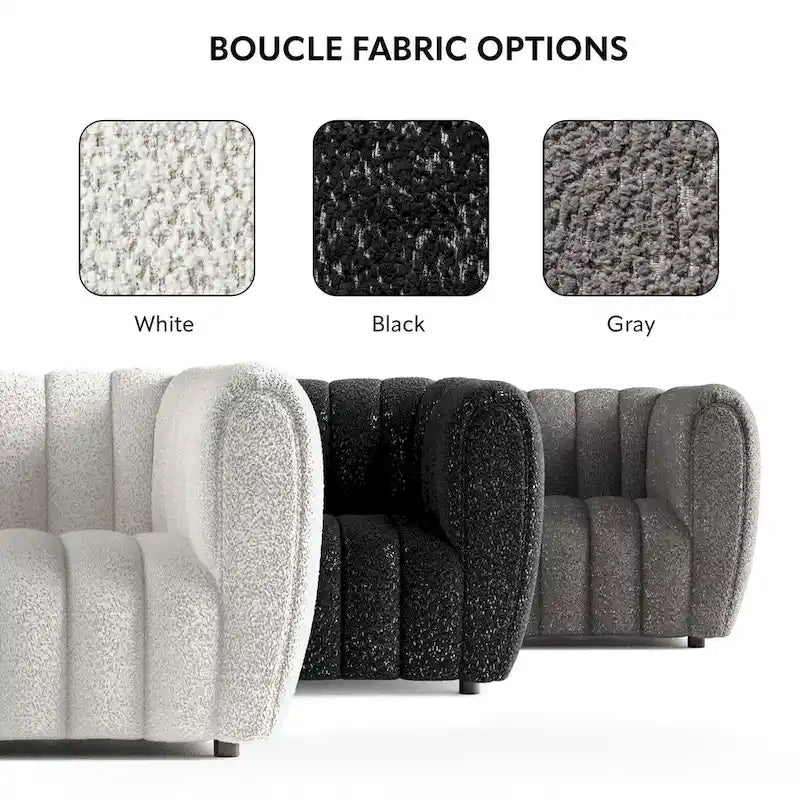 Canapé d'appoint moderne en bouclé à capitonnage vertical, avec pieds en bois