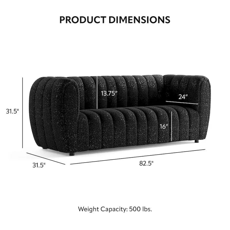 Modern Vertical Channel Tufted Boucle Accent Sofa Couch with Wooden Legs