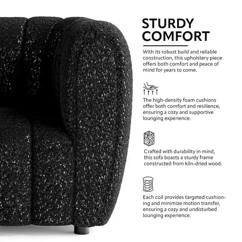 Modern Vertical Channel Tufted Boucle Accent Sofa Couch with Wooden Legs