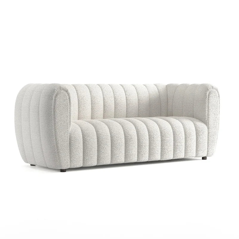 Modern Vertical Channel Tufted Boucle Accent Sofa Couch with Wooden Legs
