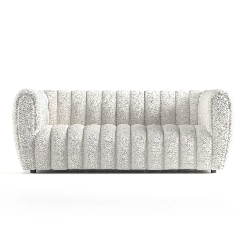 Modern Vertical Channel Tufted Boucle Accent Sofa Couch with Wooden Legs
