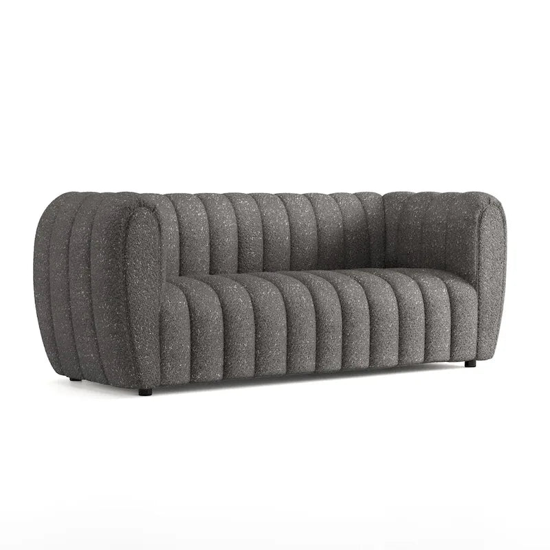 Modern Vertical Channel Tufted Boucle Accent Sofa Couch with Wooden Legs
