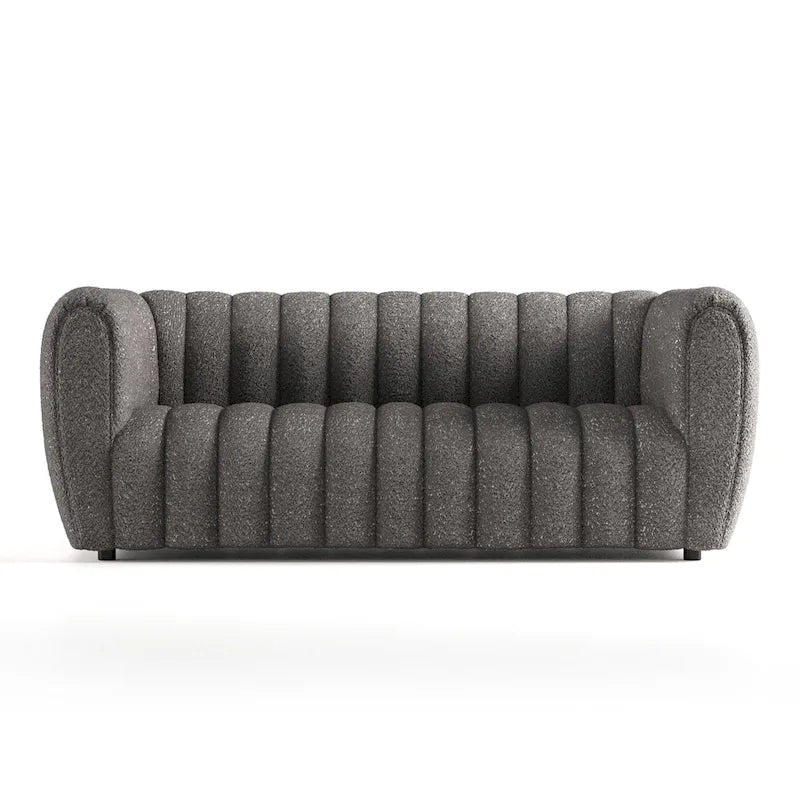 Modern Vertical Channel Tufted Boucle Accent Sofa Couch with Wooden Legs