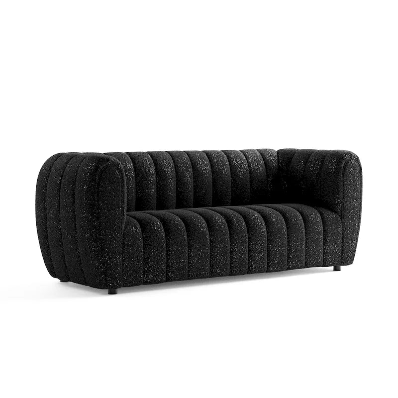 Modern Vertical Channel Tufted Boucle Accent Sofa Couch with Wooden Legs