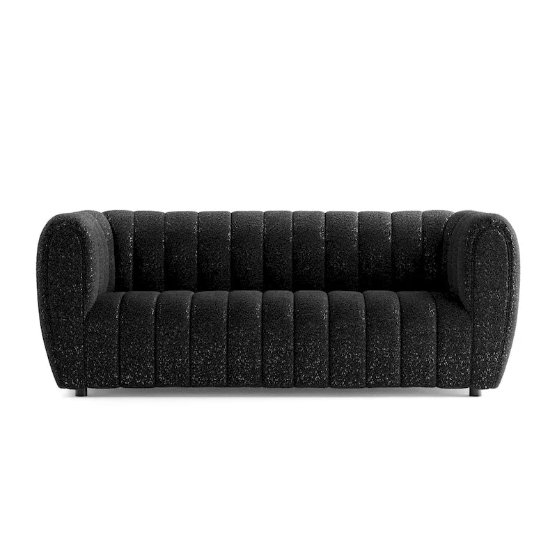 Modern Vertical Channel Tufted Boucle Accent Sofa Couch with Wooden Legs