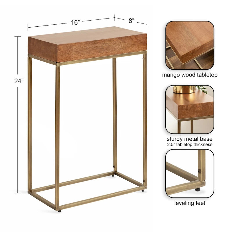 Smalle bijzettafel van hout en metaal