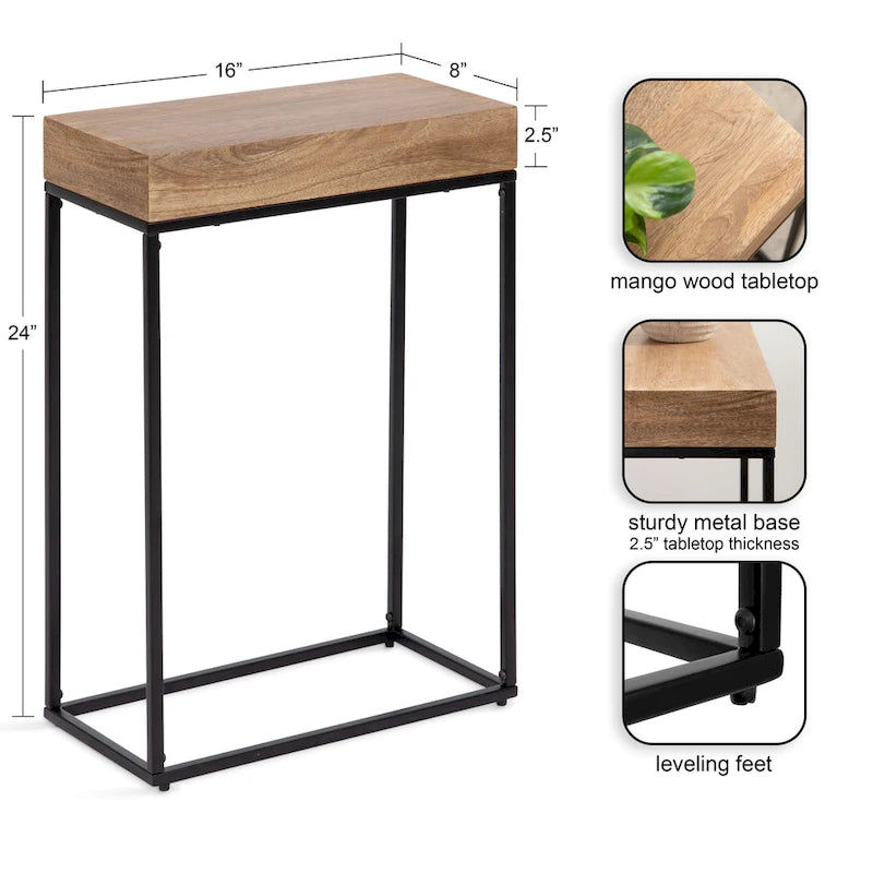 Smalle bijzettafel van hout en metaal