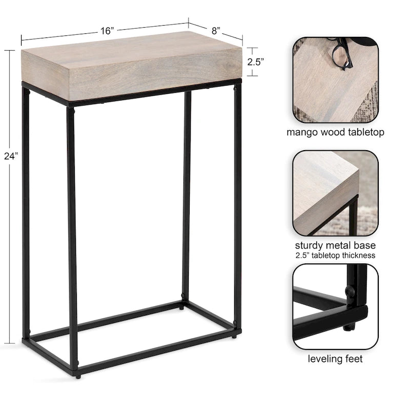 Smalle bijzettafel van hout en metaal