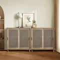 Natural Cane Rattan Sideboard Buffet Storage Cabinet (Set of 2)