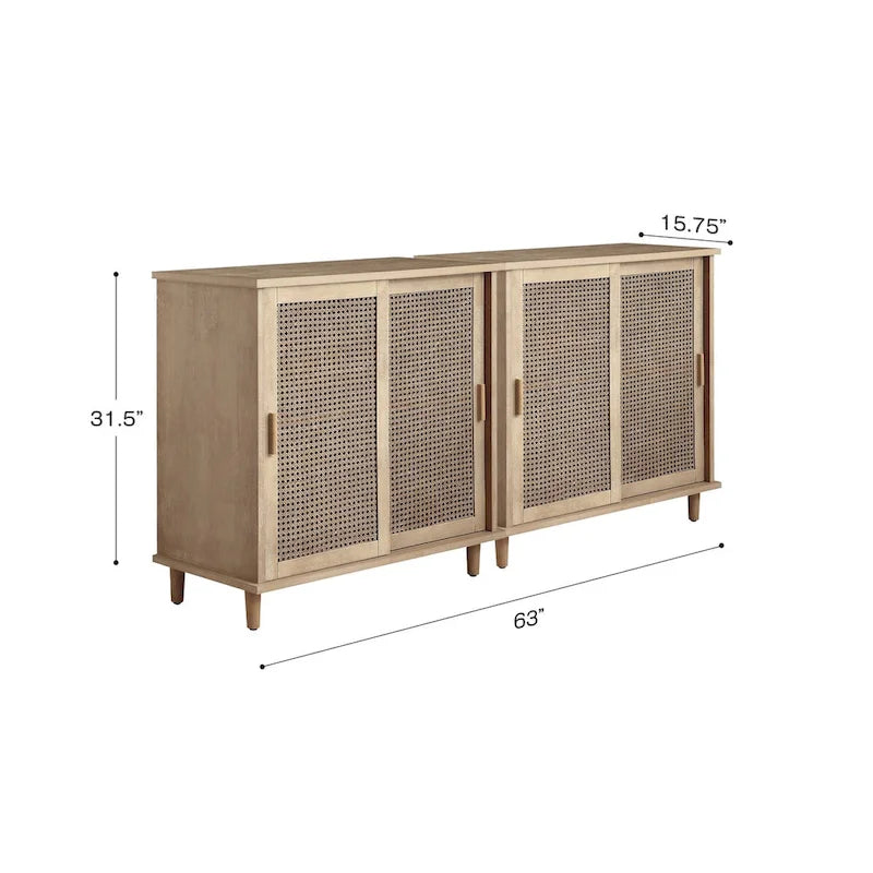 Natural Cane Rattan Sideboard Buffet Storage Cabinet (Set of 2)
