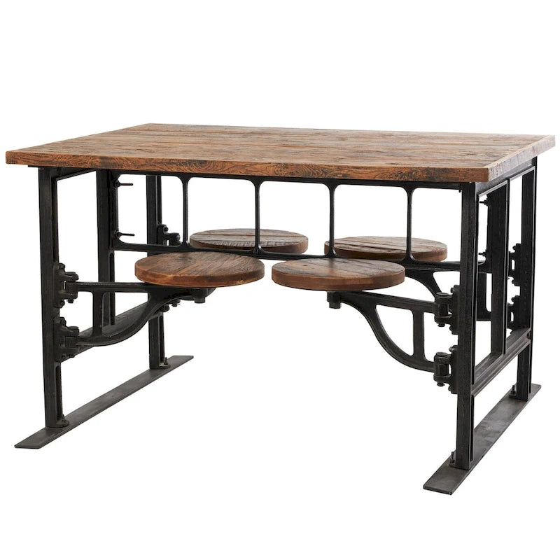 Table à manger en bois de teck avec sièges intégrés - marron