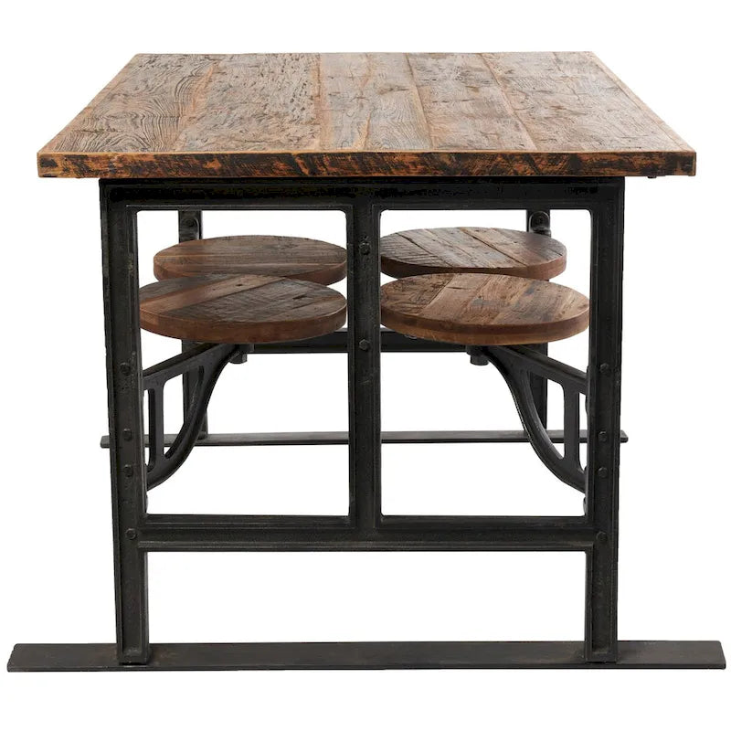 Table à manger en bois de teck avec sièges intégrés - marron