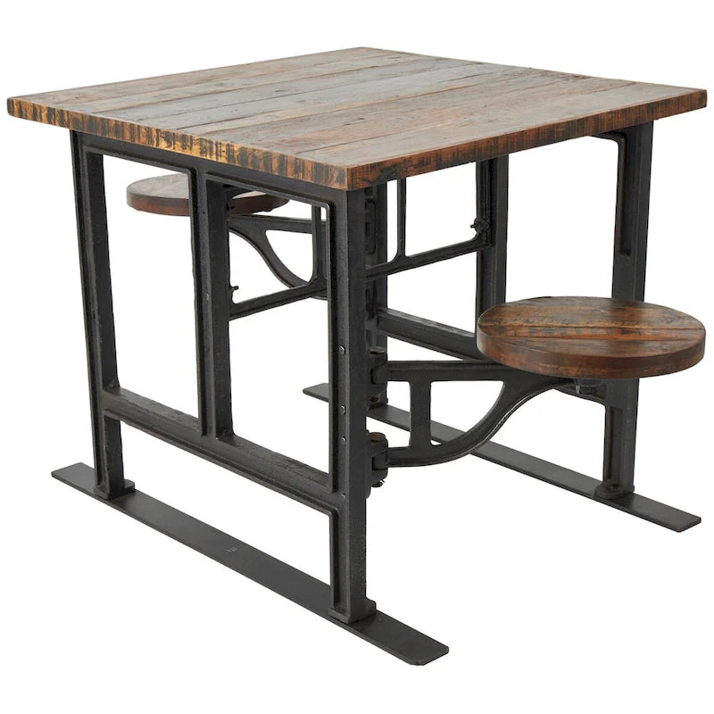 Table à manger en bois de teck avec sièges intégrés - marron