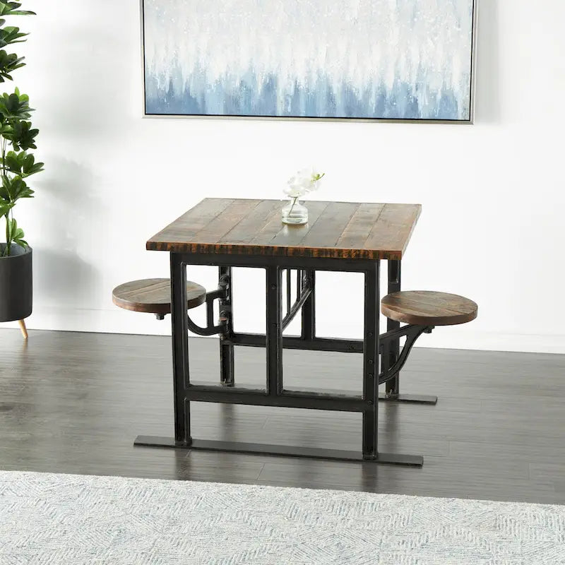 Table à manger en bois de teck avec sièges intégrés - marron