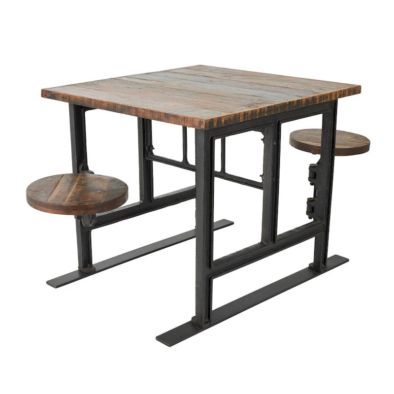 Table à manger en bois de teck avec sièges intégrés - marron