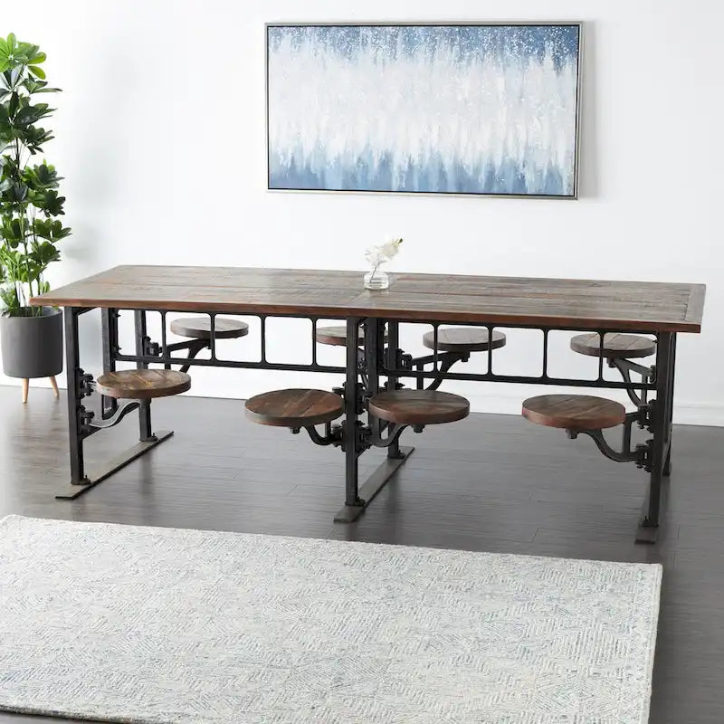 Table à manger en bois de teck avec sièges intégrés - marron