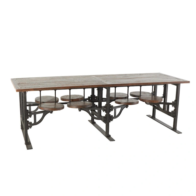 Table à manger en bois de teck avec sièges intégrés - marron