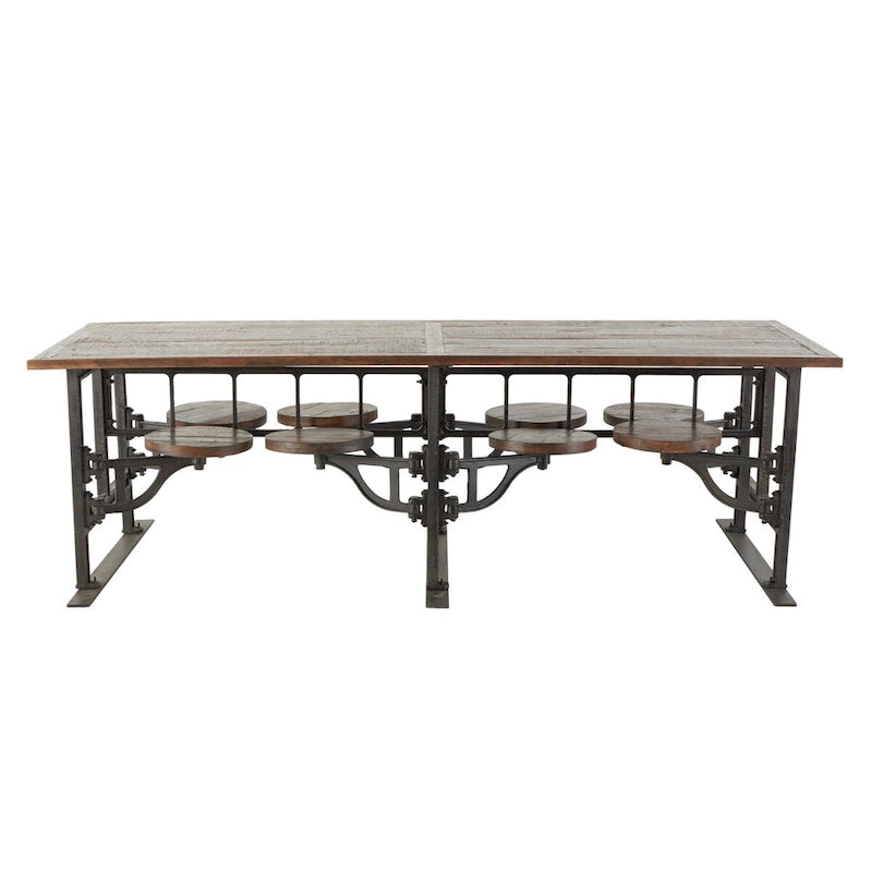 Table à manger en bois de teck avec sièges intégrés - marron