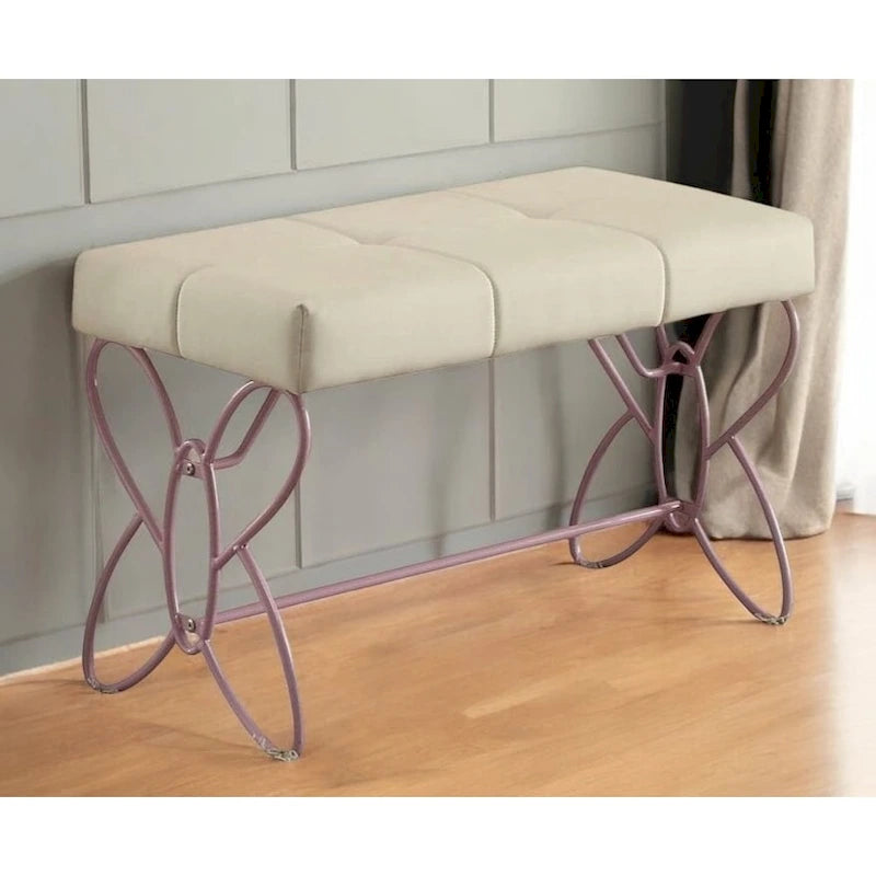 32 X 17 X 19 White And Light Purple Bench