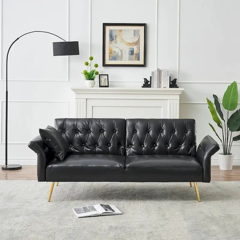 Canapé-lit, canapé pliable en simili cuir, causeuse convertible avec fonction couchage et méridienne, accoudoirs réglables pour petits espaces