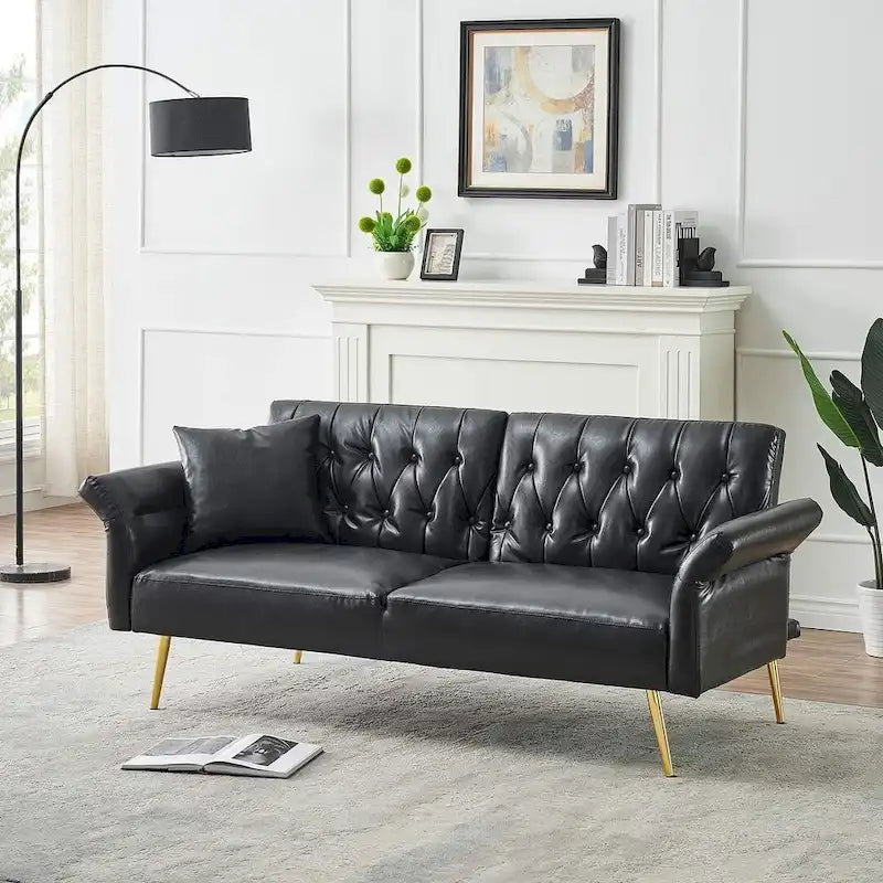 Canapé-lit, canapé pliable en simili cuir, causeuse convertible avec fonction couchage et méridienne, accoudoirs réglables pour petits espaces