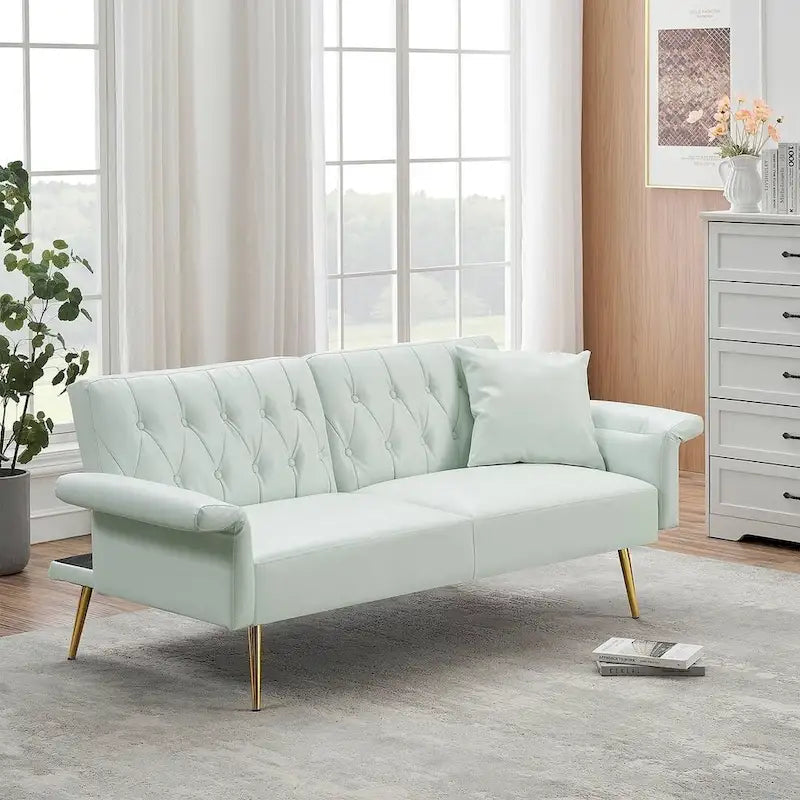 Canapé-lit, canapé pliable en simili cuir, causeuse convertible avec fonction couchage et méridienne, accoudoirs réglables pour petits espaces