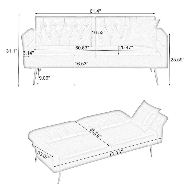 Canapé-lit, canapé pliable en simili cuir, causeuse convertible avec fonction couchage et méridienne, accoudoirs réglables pour petits espaces