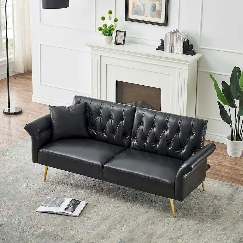 Canapé-lit, canapé pliable en simili cuir, causeuse convertible avec fonction couchage et méridienne, accoudoirs réglables pour petits espaces
