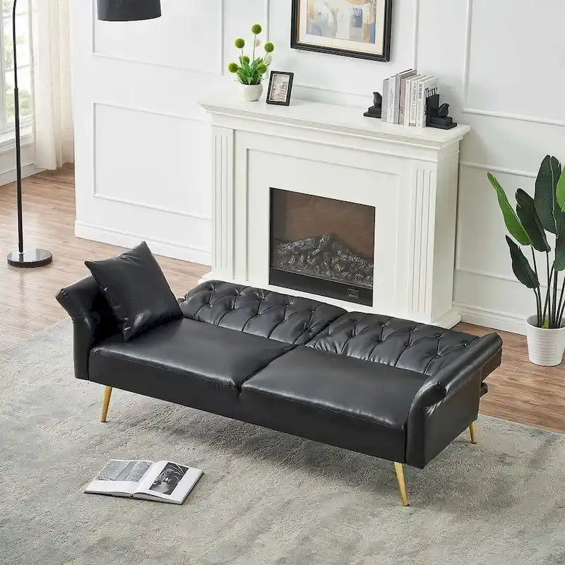 Canapé-lit, canapé pliable en simili cuir, causeuse convertible avec fonction couchage et méridienne, accoudoirs réglables pour petits espaces