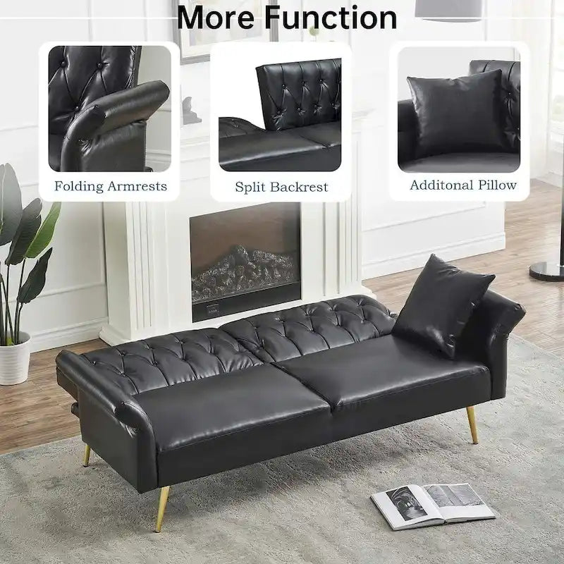 Canapé-lit, canapé pliable en simili cuir, causeuse convertible avec fonction couchage et méridienne, accoudoirs réglables pour petits espaces