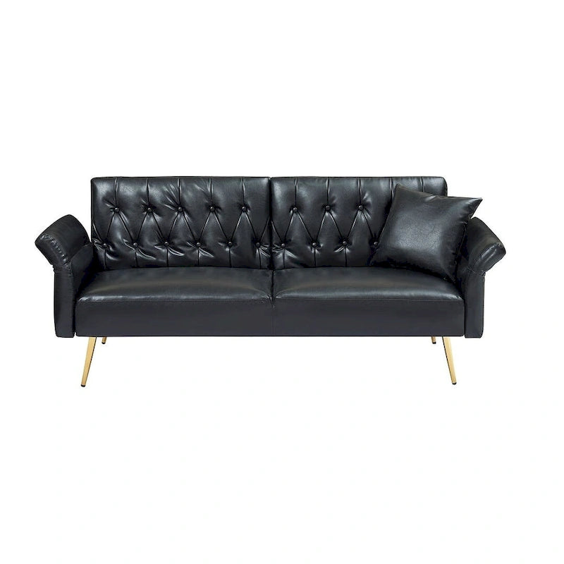 Canapé-lit, canapé pliable en simili cuir, causeuse convertible avec fonction couchage et méridienne, accoudoirs réglables pour petits espaces