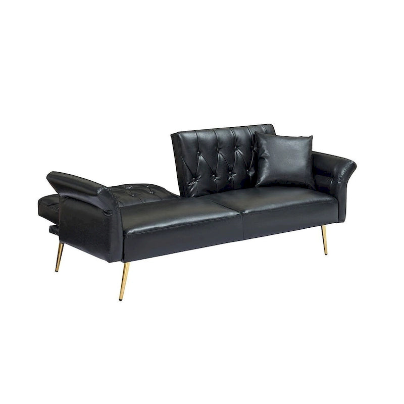 Canapé-lit, canapé pliable en simili cuir, causeuse convertible avec fonction couchage et méridienne, accoudoirs réglables pour petits espaces