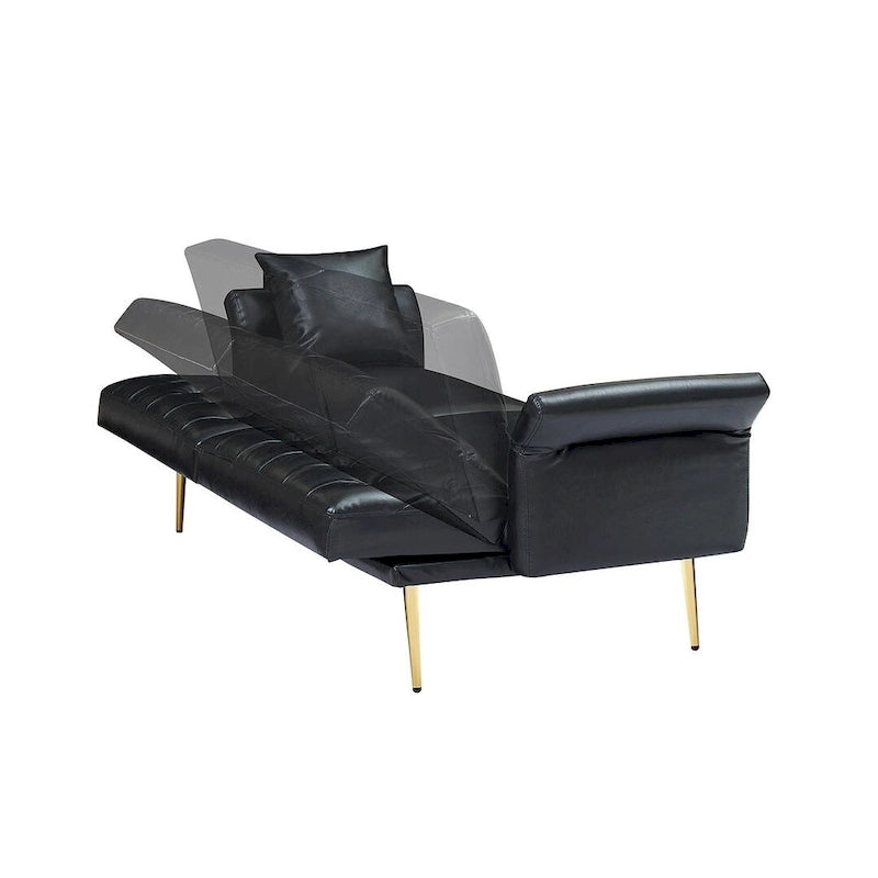 Canapé-lit, canapé pliable en simili cuir, causeuse convertible avec fonction couchage et méridienne, accoudoirs réglables pour petits espaces