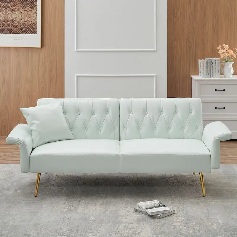 Canapé-lit, canapé pliable en simili cuir, causeuse convertible avec fonction couchage et méridienne, accoudoirs réglables pour petits espaces