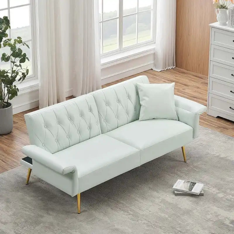 Canapé-lit, canapé pliable en simili cuir, causeuse convertible avec fonction couchage et méridienne, accoudoirs réglables pour petits espaces