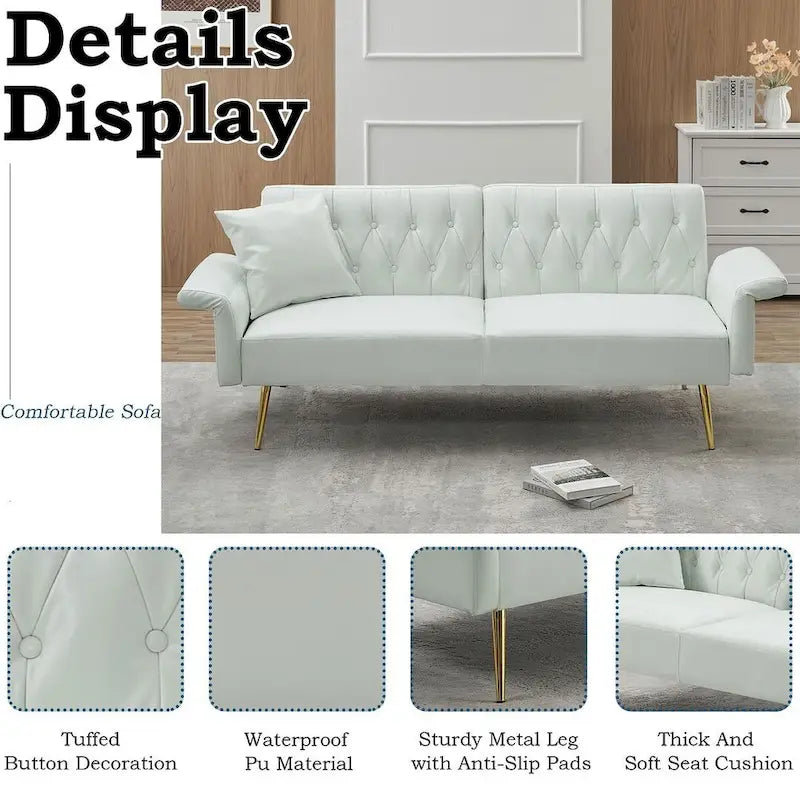Canapé-lit, canapé pliable en simili cuir, causeuse convertible avec fonction couchage et méridienne, accoudoirs réglables pour petits espaces