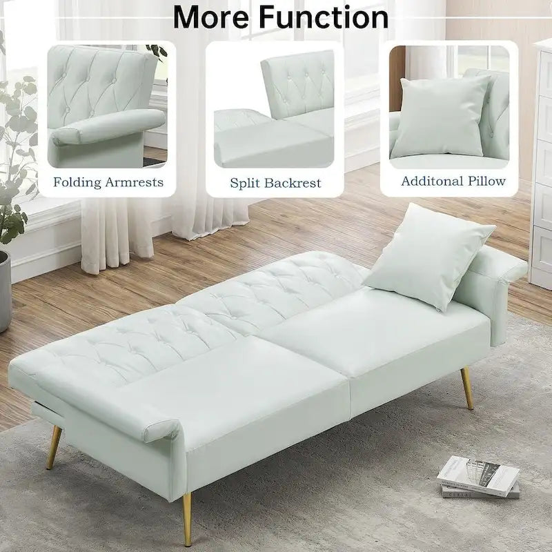 Canapé-lit, canapé pliable en simili cuir, causeuse convertible avec fonction couchage et méridienne, accoudoirs réglables pour petits espaces