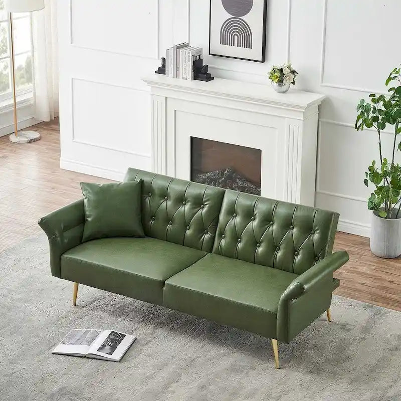 Canapé-lit, canapé pliable en simili cuir, causeuse convertible avec fonction couchage et méridienne, accoudoirs réglables pour petits espaces