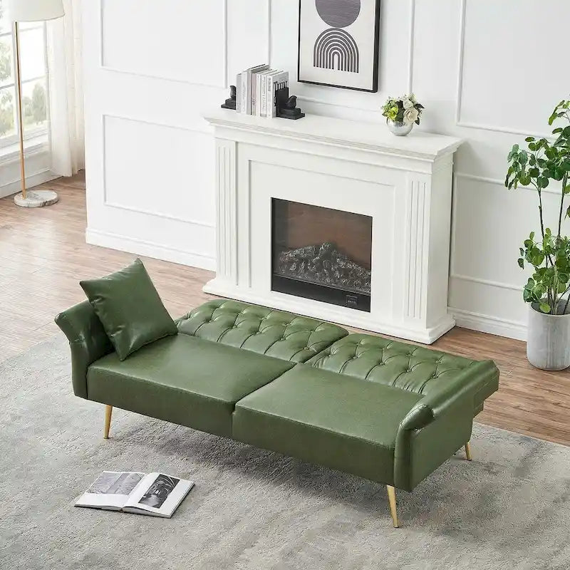 Canapé-lit, canapé pliable en simili cuir, causeuse convertible avec fonction couchage et méridienne, accoudoirs réglables pour petits espaces