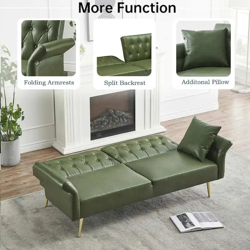 Canapé-lit, canapé pliable en simili cuir, causeuse convertible avec fonction couchage et méridienne, accoudoirs réglables pour petits espaces