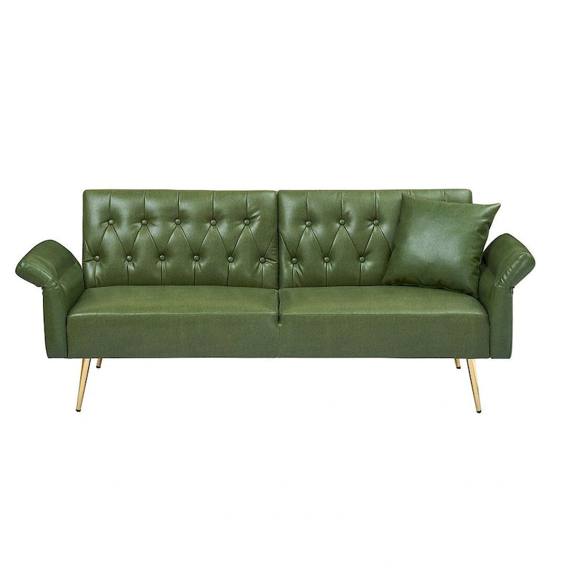 Canapé-lit, canapé pliable en simili cuir, causeuse convertible avec fonction couchage et méridienne, accoudoirs réglables pour petits espaces