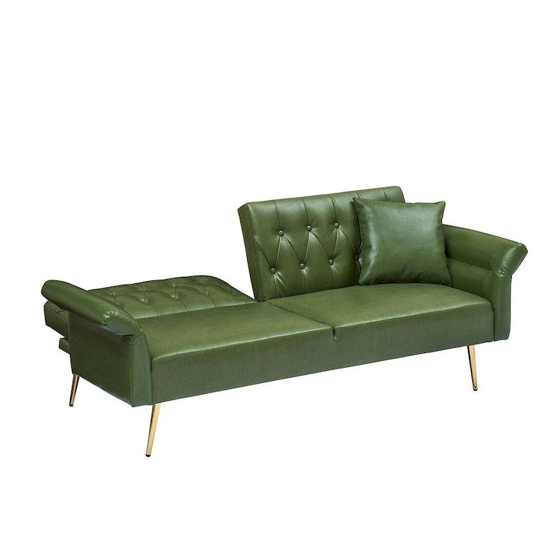 Canapé-lit, canapé pliable en simili cuir, causeuse convertible avec fonction couchage et méridienne, accoudoirs réglables pour petits espaces