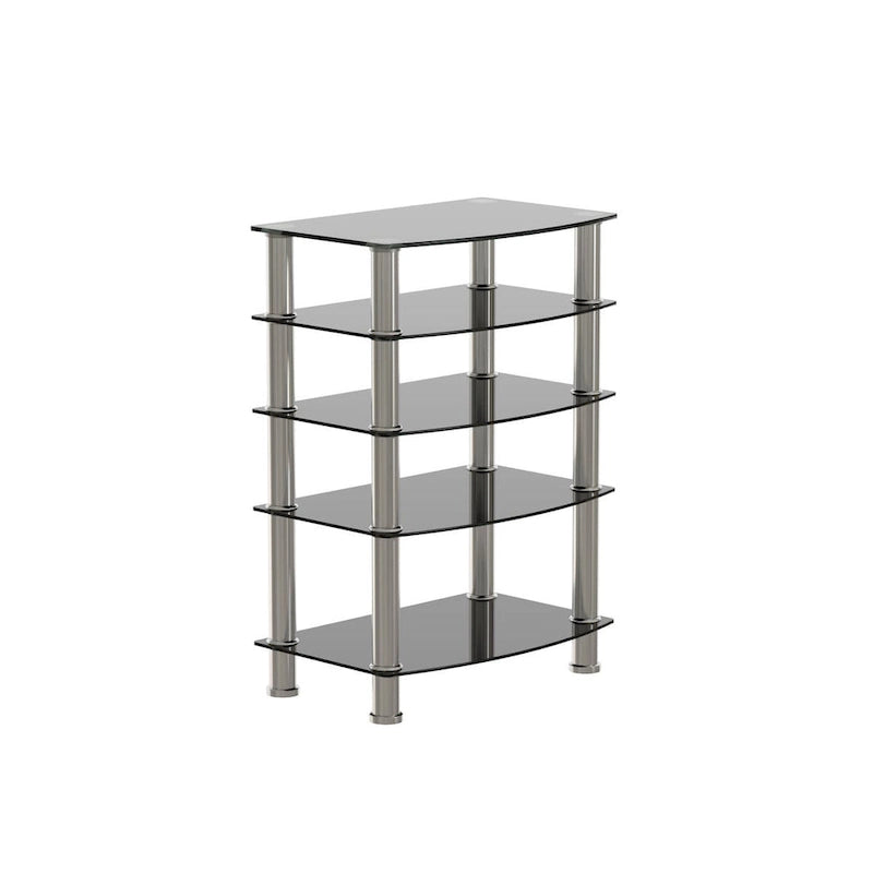 Table d'appoint à 5 niveaux en verre trempé avec structure en acier inoxydable, table de bout pour salon ou chambre, noire