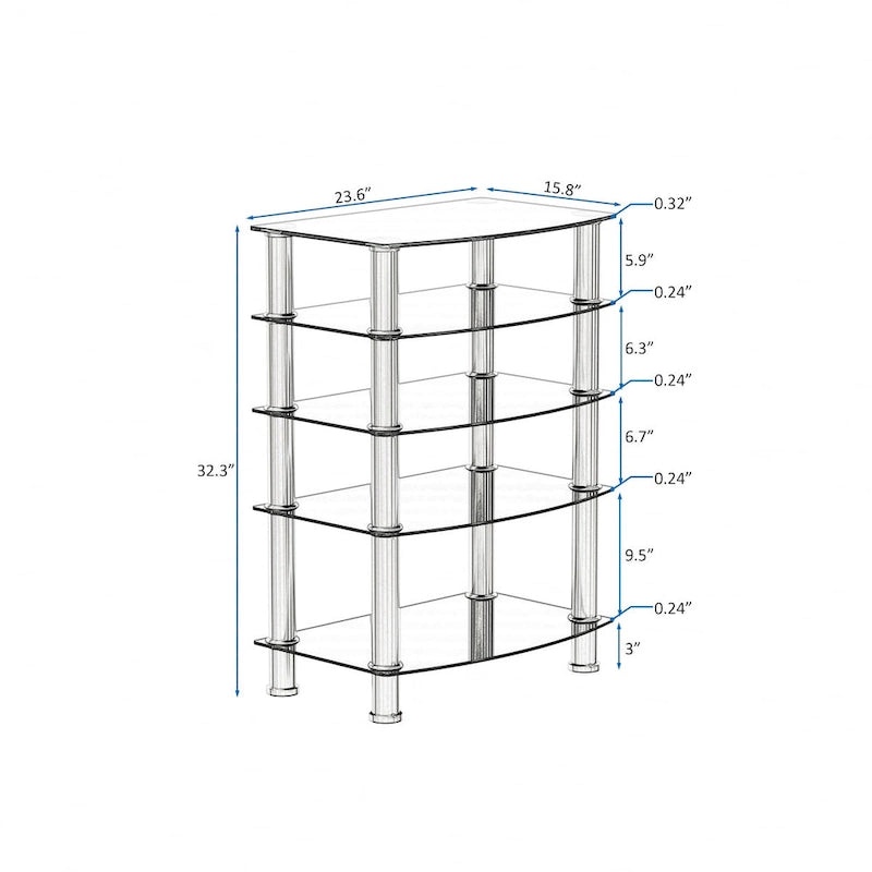 Table d'appoint à 5 niveaux en verre trempé avec structure en acier inoxydable, table de bout pour salon ou chambre, noire