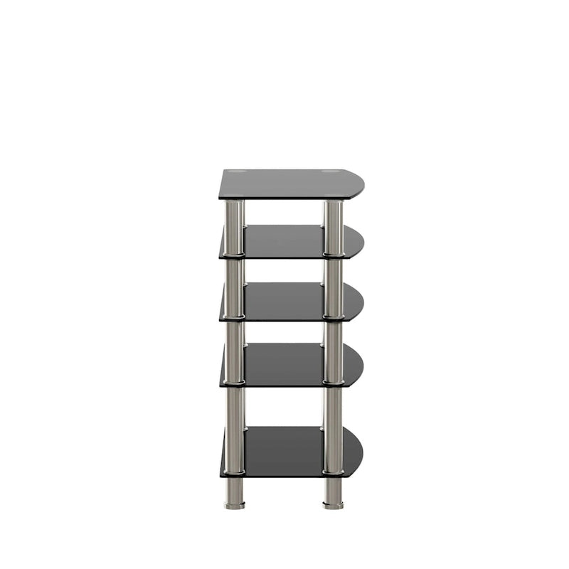 Table d'appoint à 5 niveaux en verre trempé avec structure en acier inoxydable, table de bout pour salon ou chambre, noire