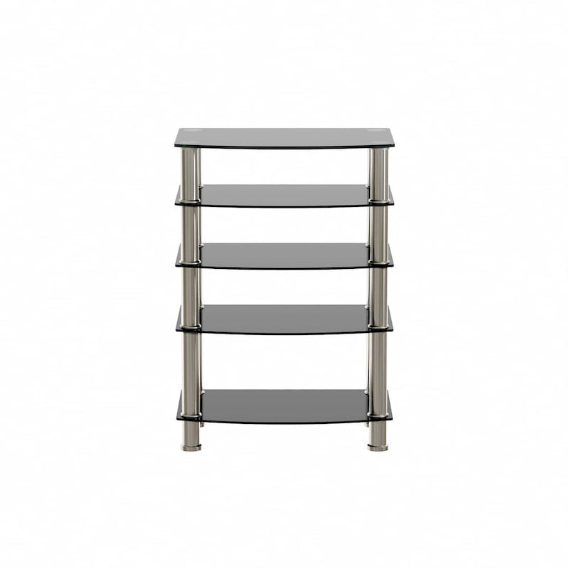 Table d'appoint à 5 niveaux en verre trempé avec structure en acier inoxydable, table de bout pour salon ou chambre, noire